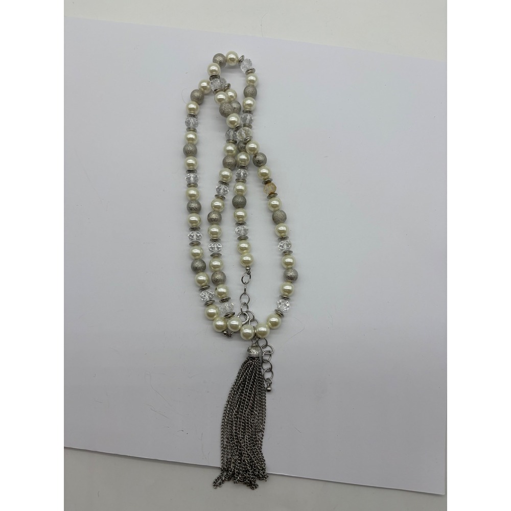 Simply Vera Vera Wang Faux Pearl Crystal Silver Tone Long Tassel Necklace 20inch